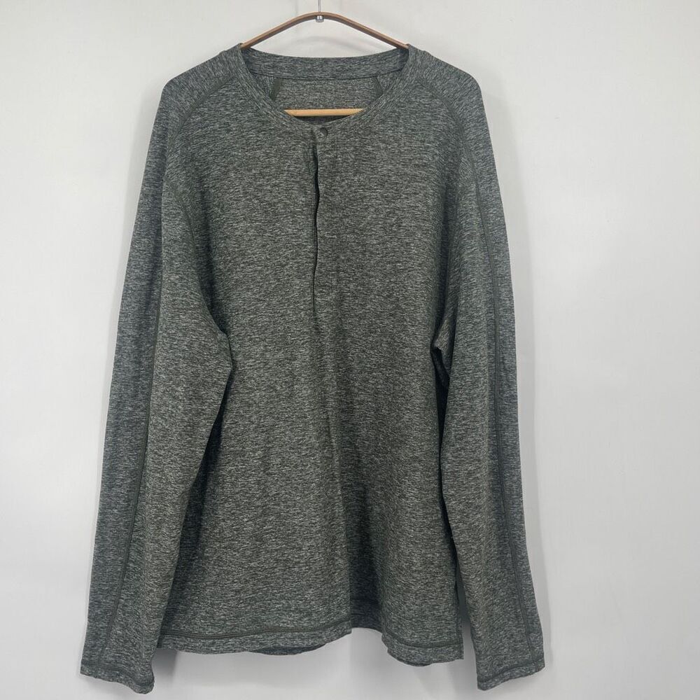 Lululemon Surge Long Sleeve Henley Men L Heathered Gator Green 1/4 Button Sz Lg